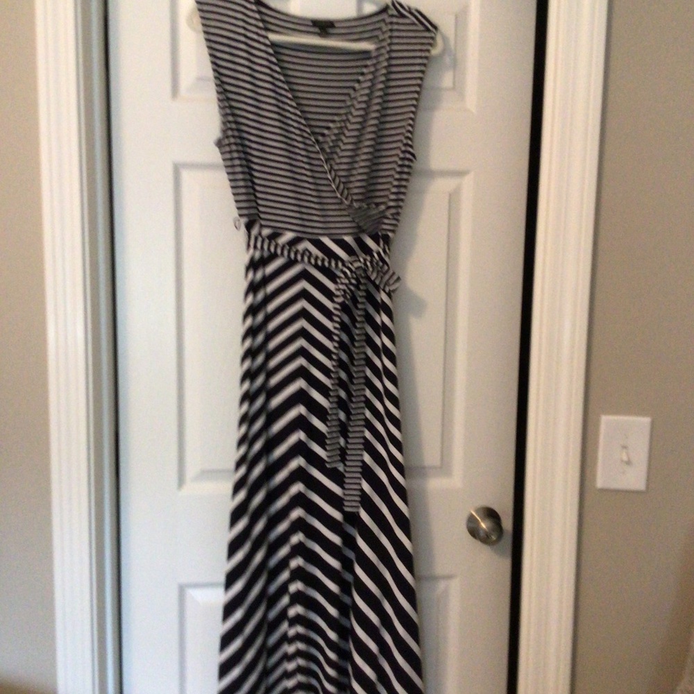Talbots Sleeveless Maxi Dress, Black/White, Sz L